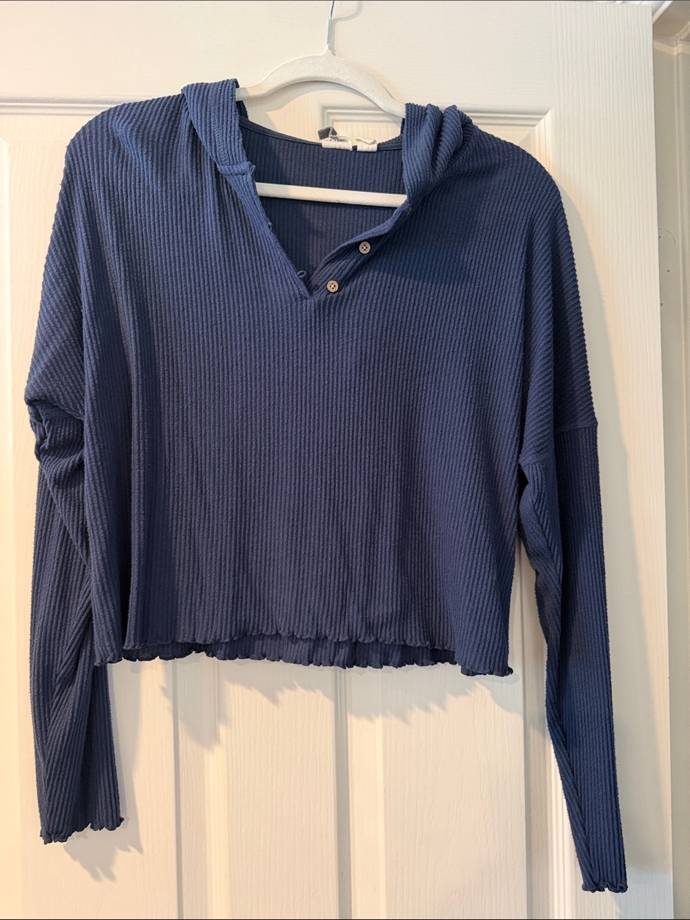 Roxy Navy Waffle Knit Cropped Hoodie